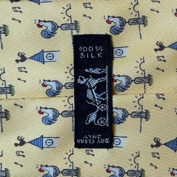 Hermes Mens Silk Necktie Bright Yellow Rooster 6 o' Clock Sunrise Print … - Picture 4 of 9